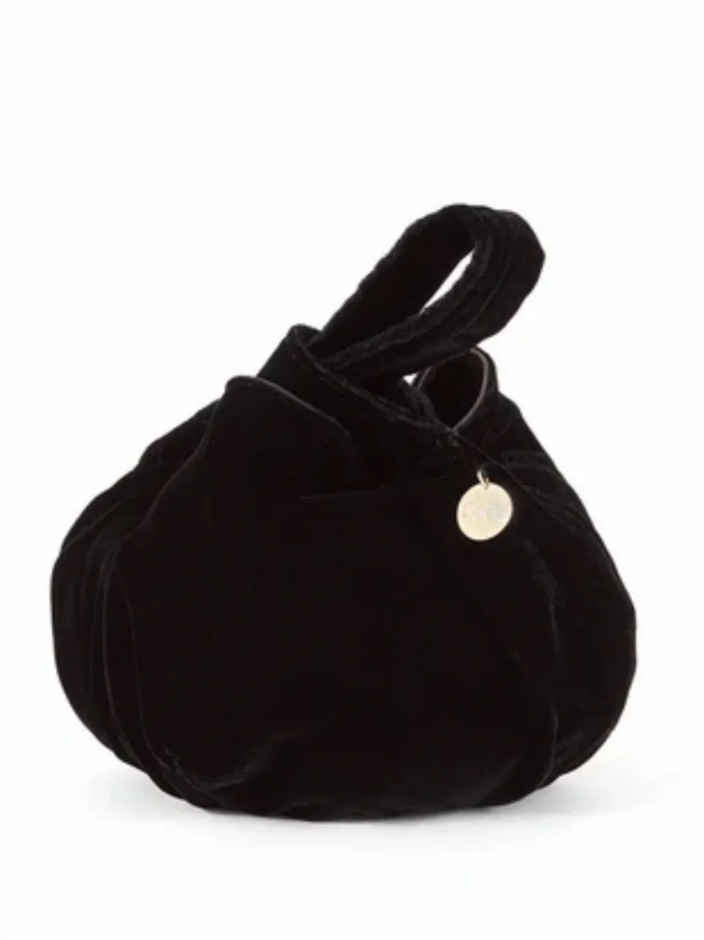Clare V Black Velvet Wristlet Clutch with Gold Charm